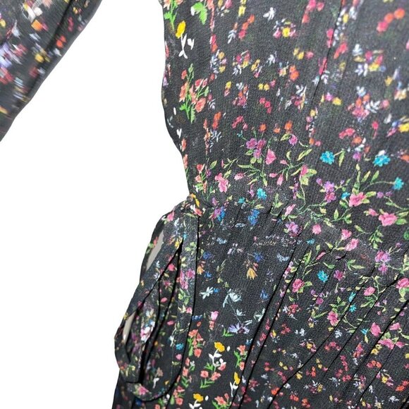 Ne Quittez Pas Womens Maxi Dress Size Small Black Chiffon Floral Pure Rayon Slip - Picture 10 of 16